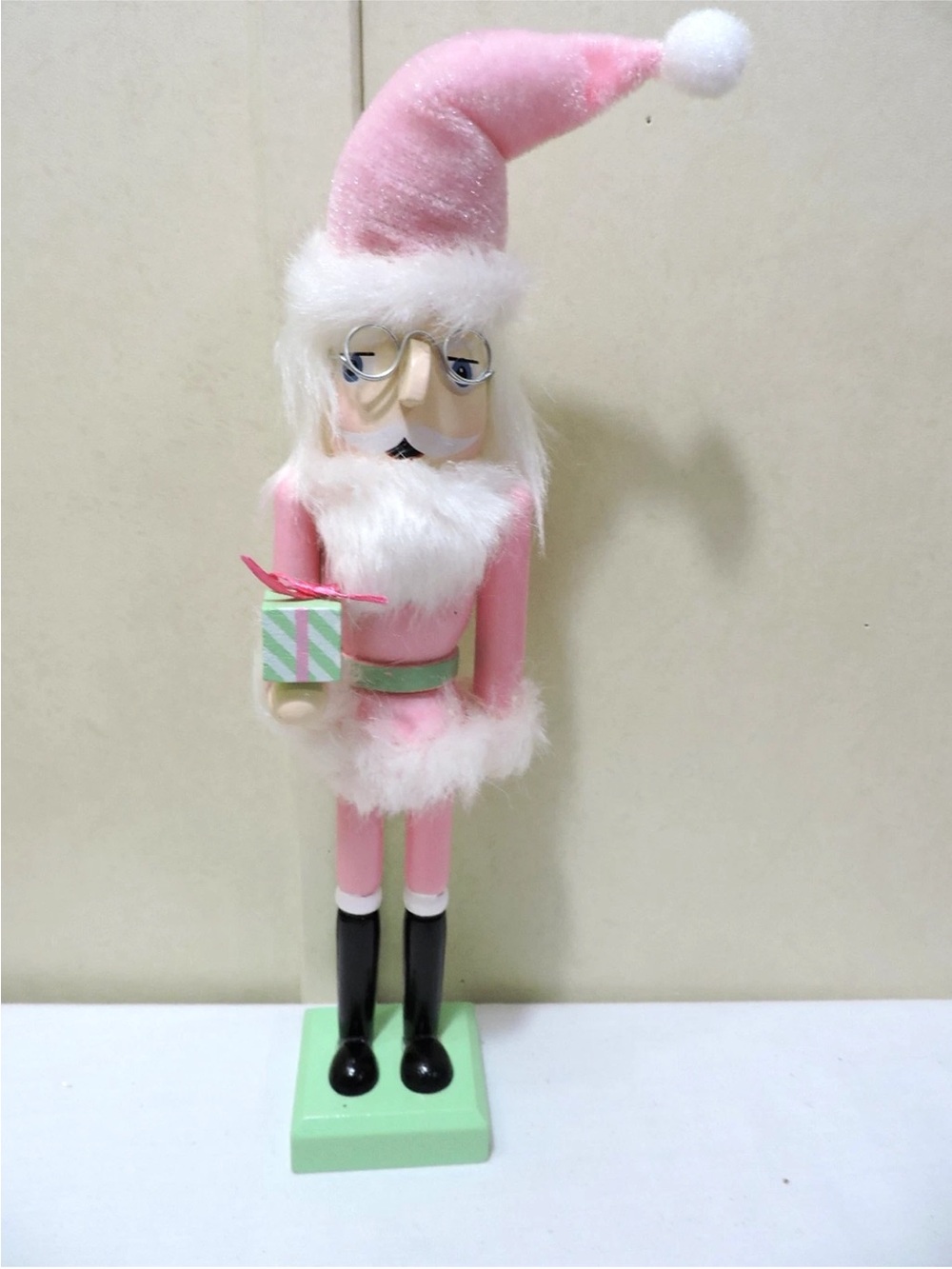 Pink Santa Nutcracker Figurine with Mint Accent
